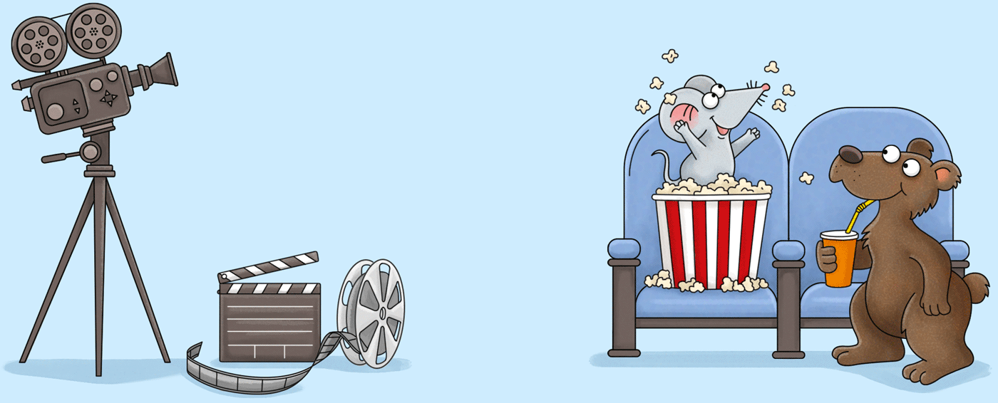 Mo und Bo sitzen im Kino und werden mit Popcorn